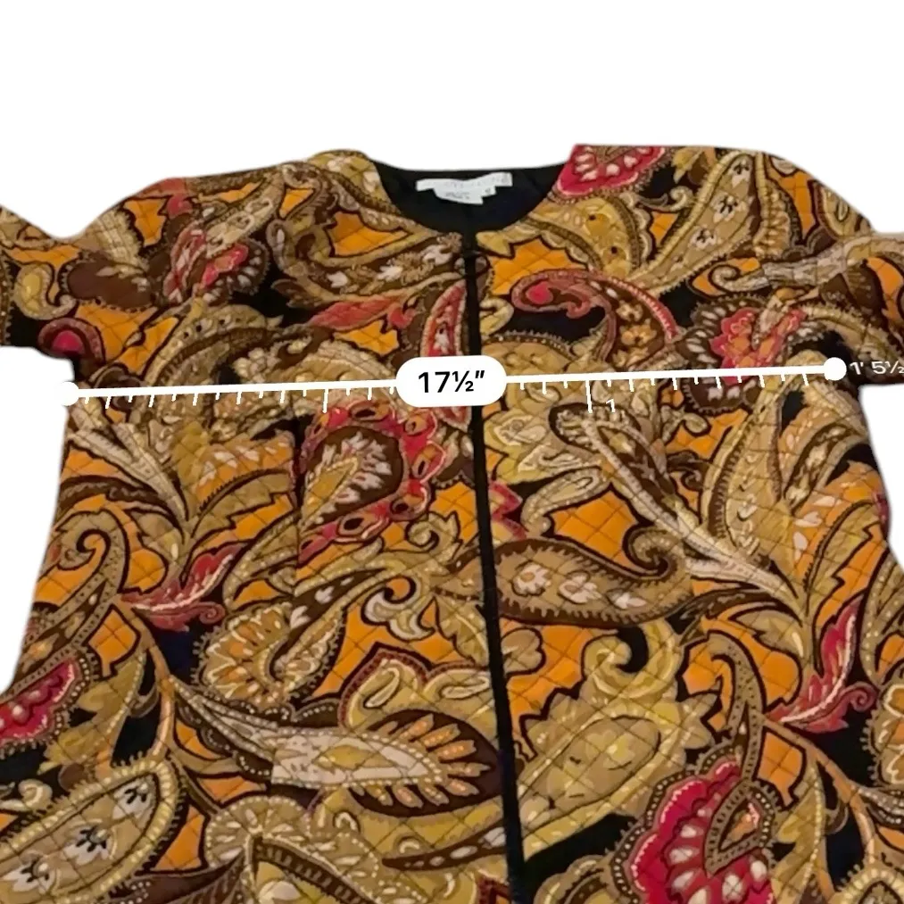 Maggy London 100% Silk Paisley Print Full Zip Jacket Sz 10 Tan, Brown, Orange - Image 4