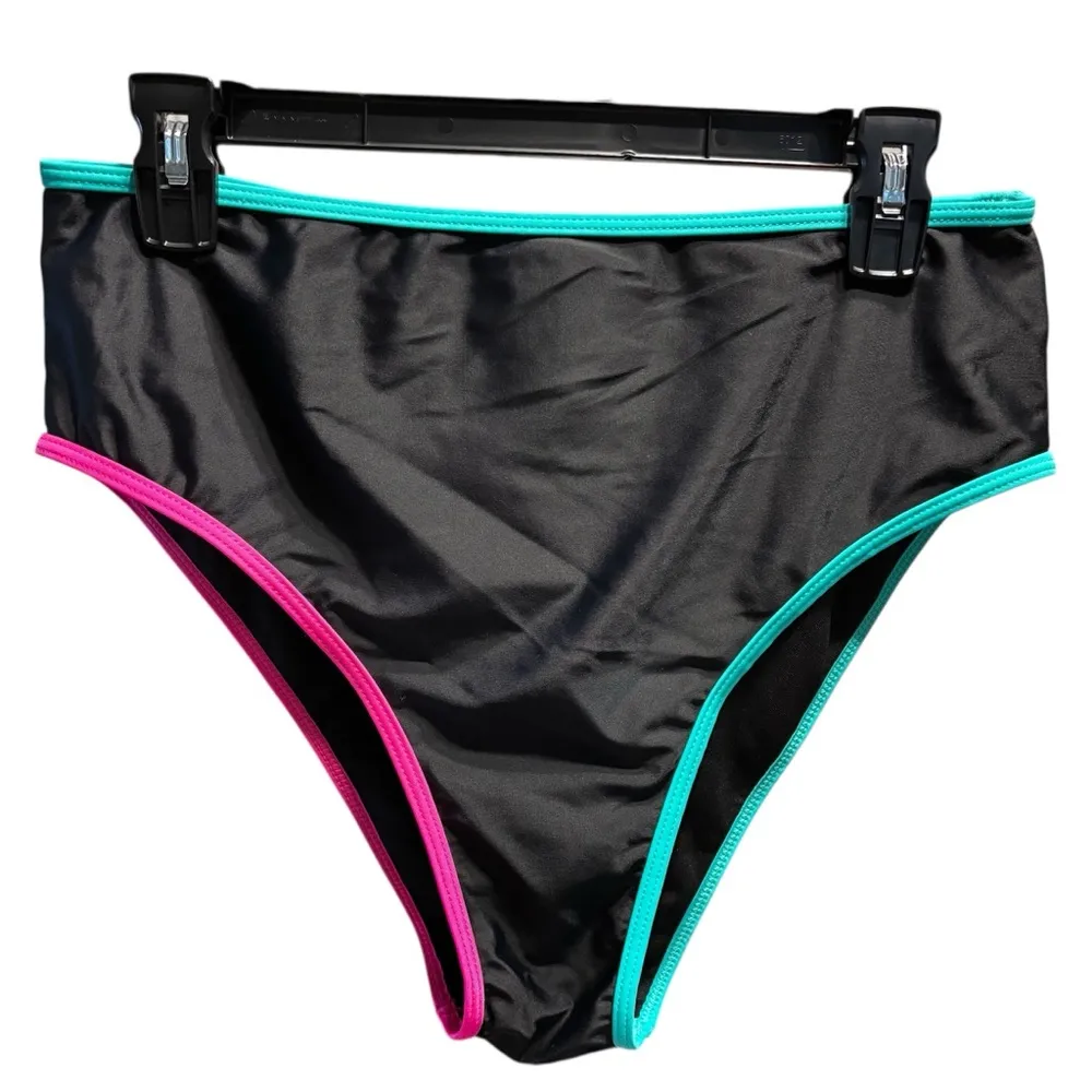 Black Bikini Set with Pink and Blue Trim Set - Image 3