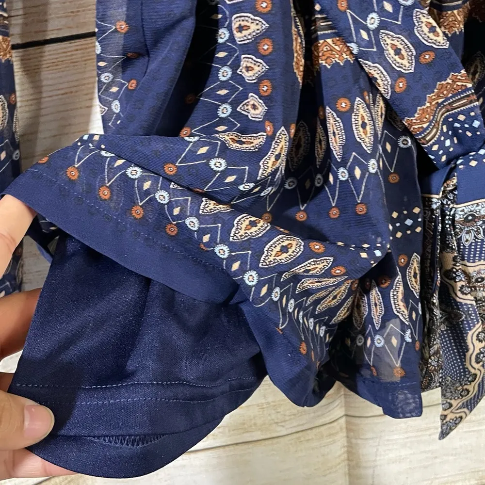 boho romper long flutter mesh sleeves women Size XS - Image 14