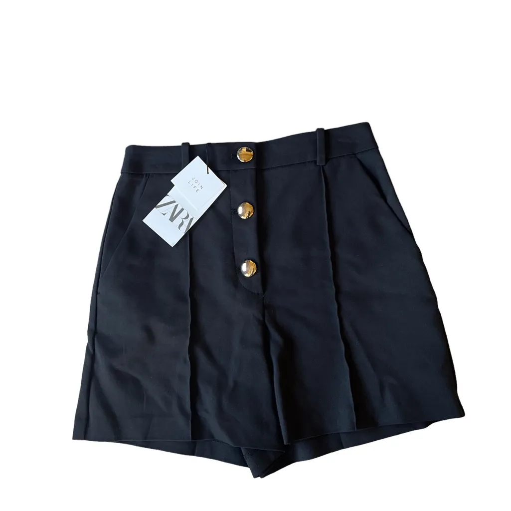 NWT ZARA HIGH-WAIST BERMUDAS Shorts WITH BUTTONS BLACK SMALL - Image 9