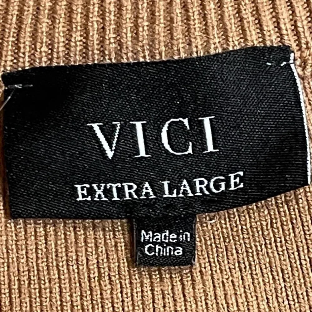 VICI Half-Zip Pullover Sweater Camel Black Stripes XL - Image 5
