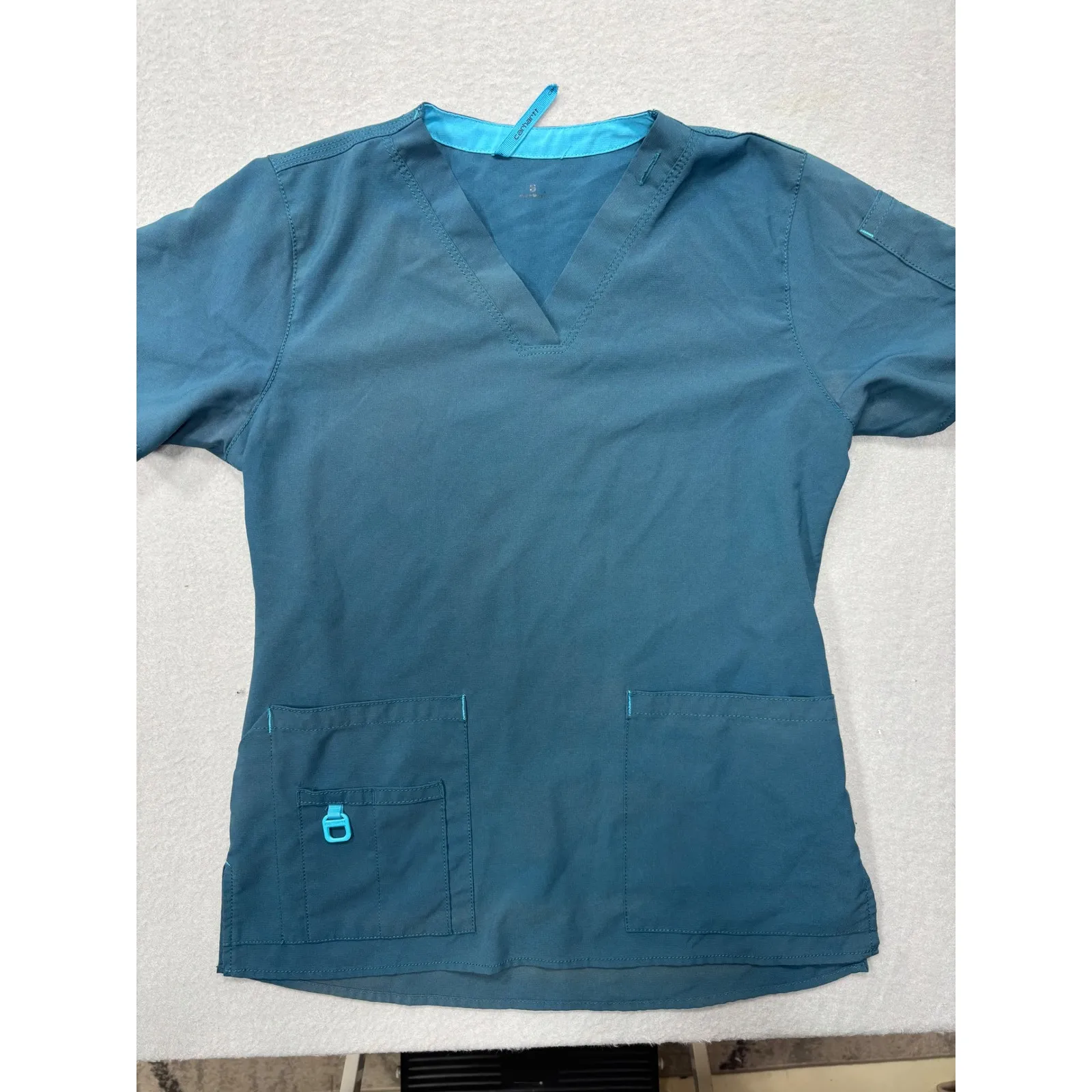 Carhartt Scrub Top V-Neck Teal Blue Medical Uniform Workwear‎ Top Size S - Image 2