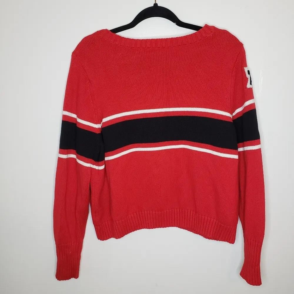 Asos Red Striped Cotton Varsity Cropped Sweater Size 16 - Image 4
