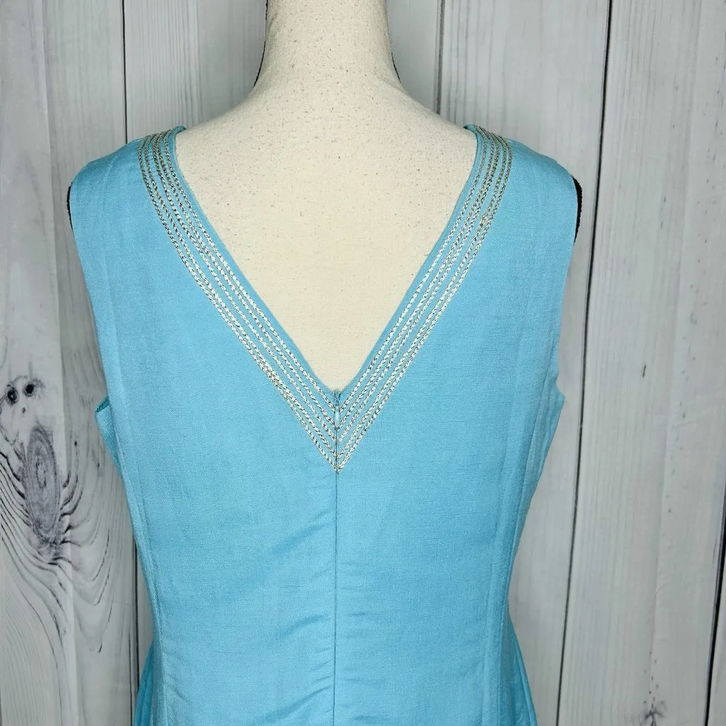 Jade Melody Tam Sleeveless Embroidered Dress Turquoise Gold Sz L V - Image 11