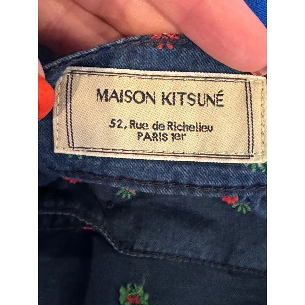 Maison Kitsune Dress Women 8 Blue Floral Cotton Button Detail‎ Tie Back Mini - Image 10