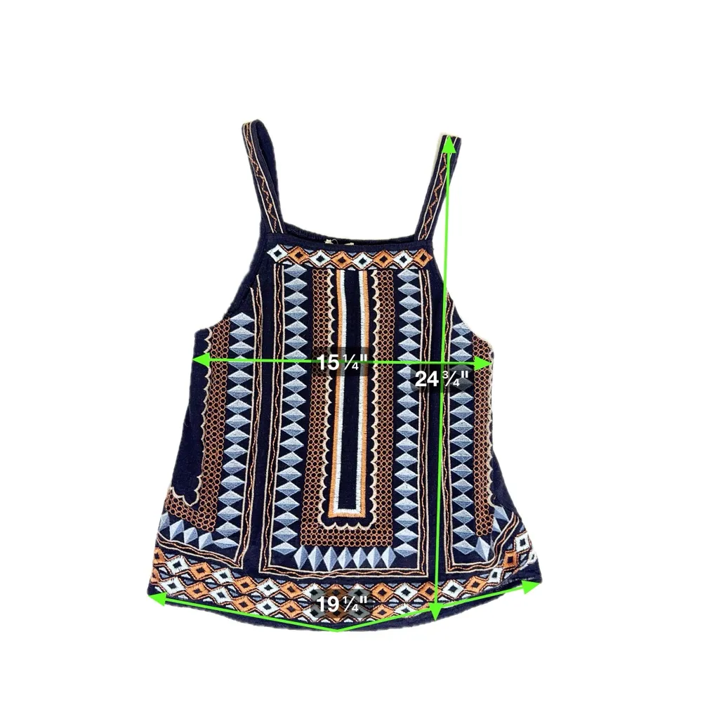 Entro Boho Aztec Embroidered Tank Top Women’s Size M Black - Image 7