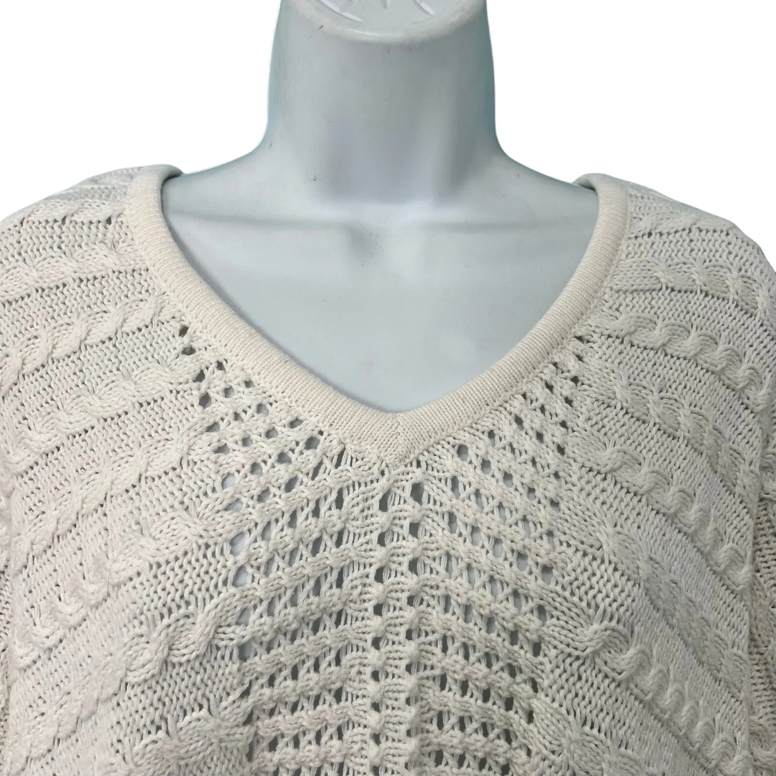 CAbi Cream Ivory Fringe Fiesta Poncho Open Knit Half Sleeve Sweater Top size M - Image 8