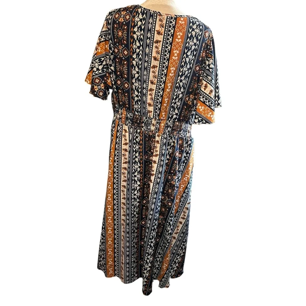 Bohemian Print Midi Dress - Black and Orange - Image 2
