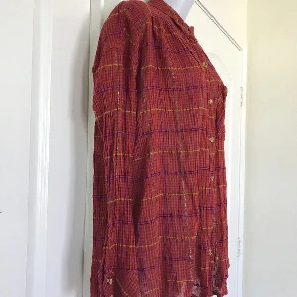 Free People Break My Stride plaid oversized Cabincore Blouse S‎ - Image 13