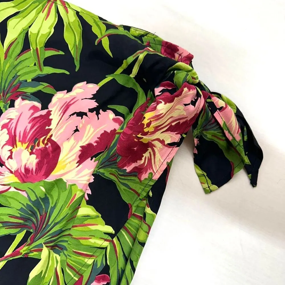 VTG 90s Ilyse Hart Black Tropical Print Floral Maxi Wrap Skirt Sz 12 Vacation - Image 2