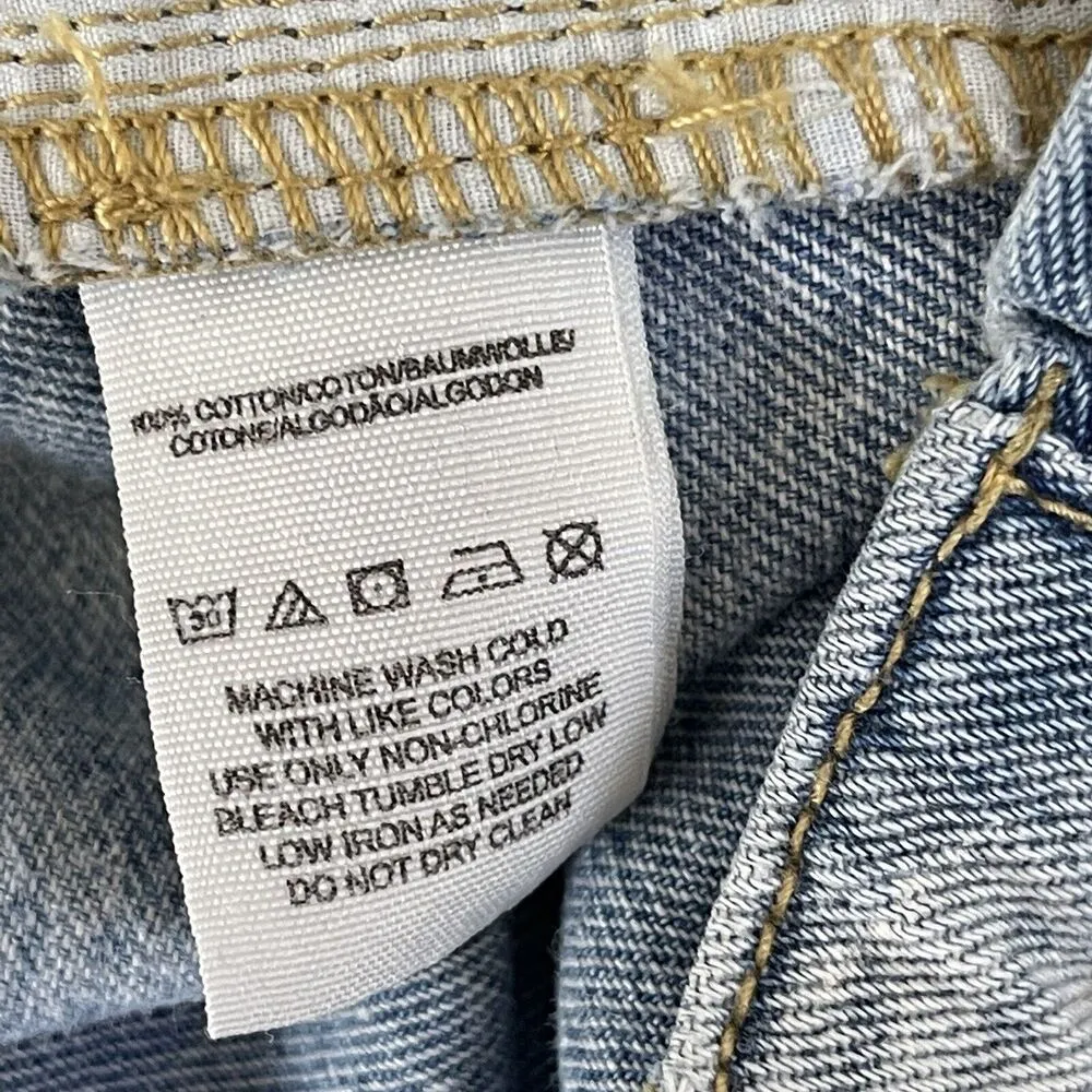 Free People SZ W 25 Jean Shorts Crochet Lace Hems Zip-Fly Distressed Light Wash - Image 8