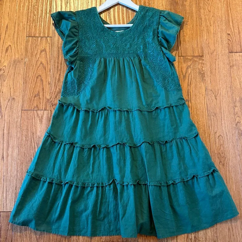 J. Marie green Ginny embroidered ruffle sleeve dress small - Image 7