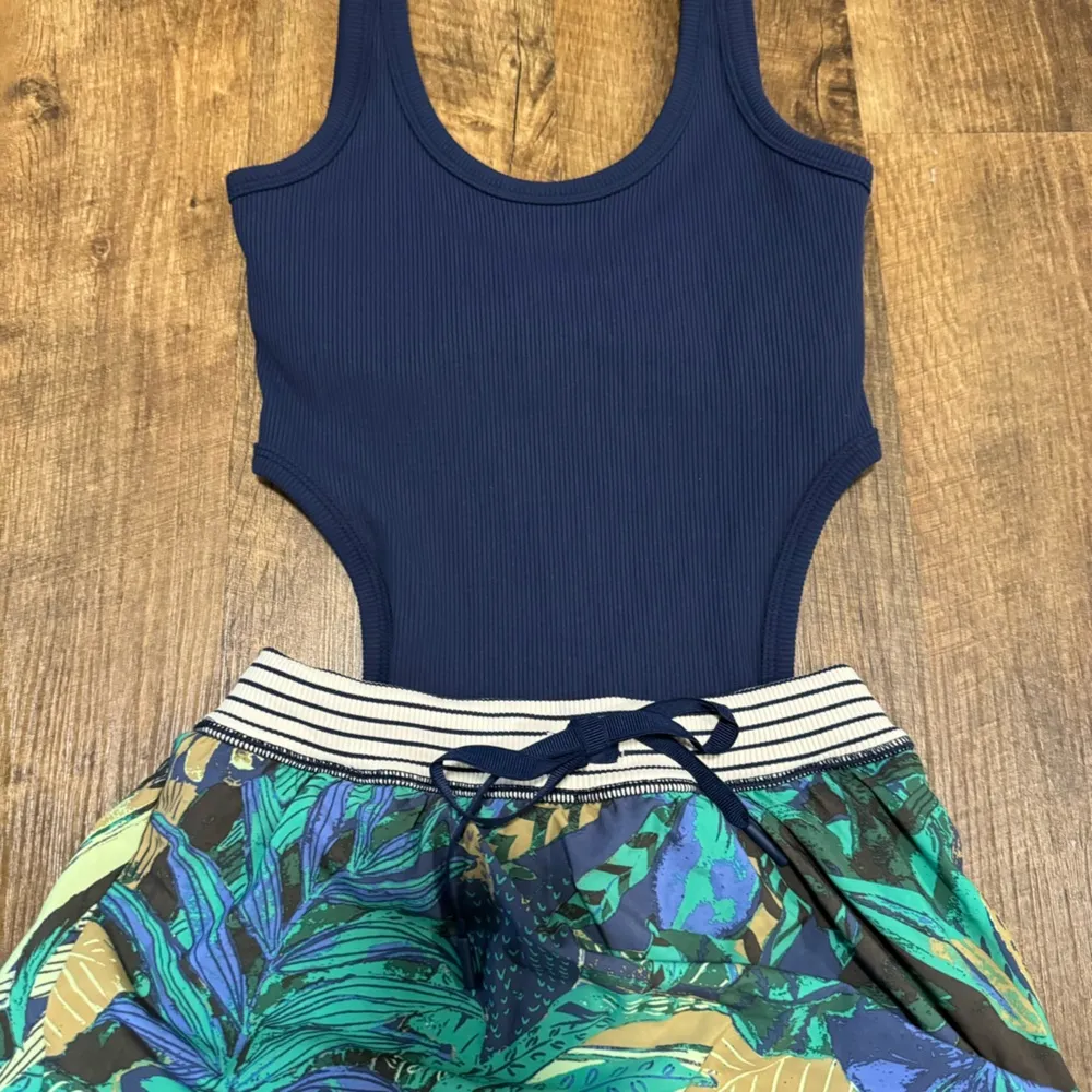 NEW Aerie Offline Ribbed Cutout Romper Dress Sz XS Blue Tropical - Image 8