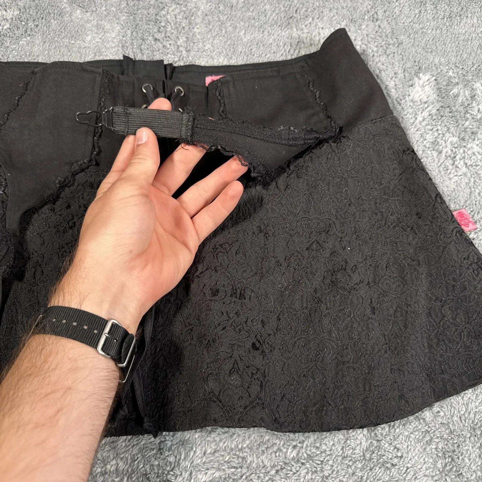 VTG Tripp NYC Gothic Asymmetrical Ruffle Lace Corset Style Mini Skirt Rave SZ M - Image 6