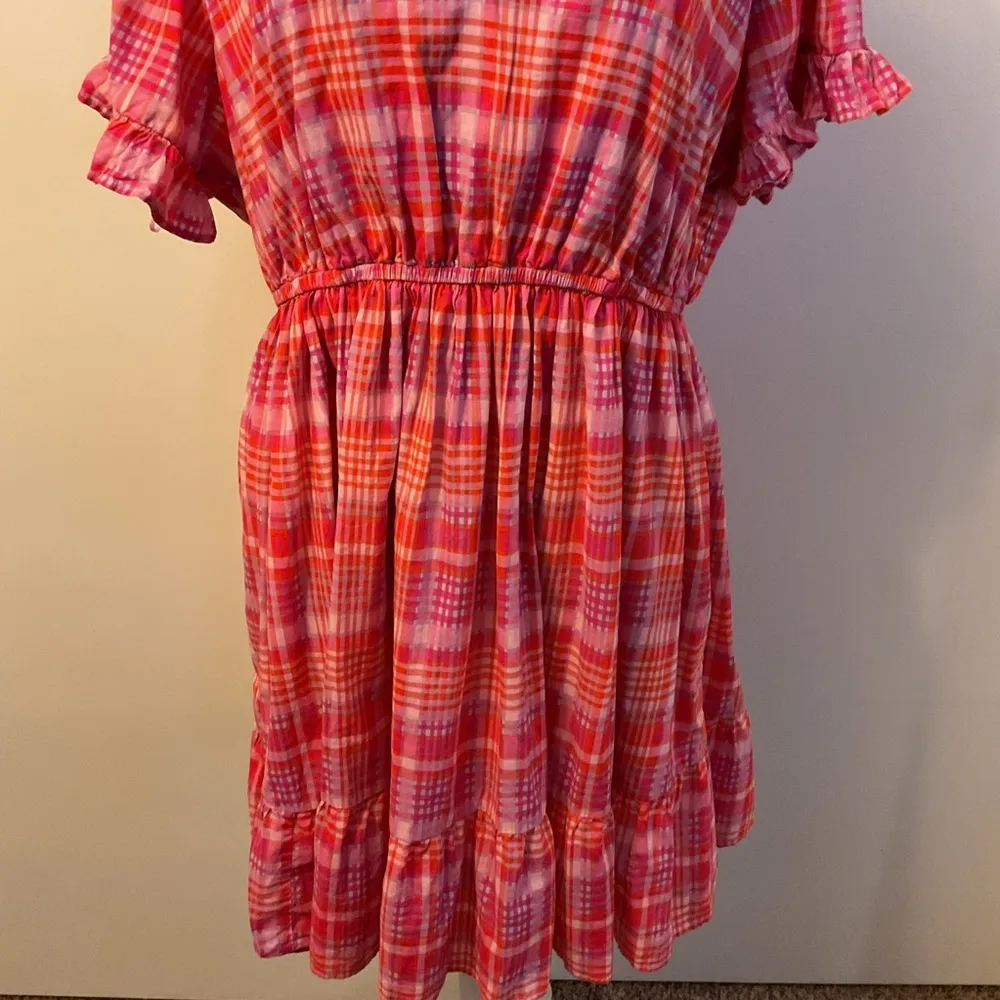 7. Terra & Sky Pink Plaid Ruffle Short Sleeve V-Neck Dress Size 1X - Image 5