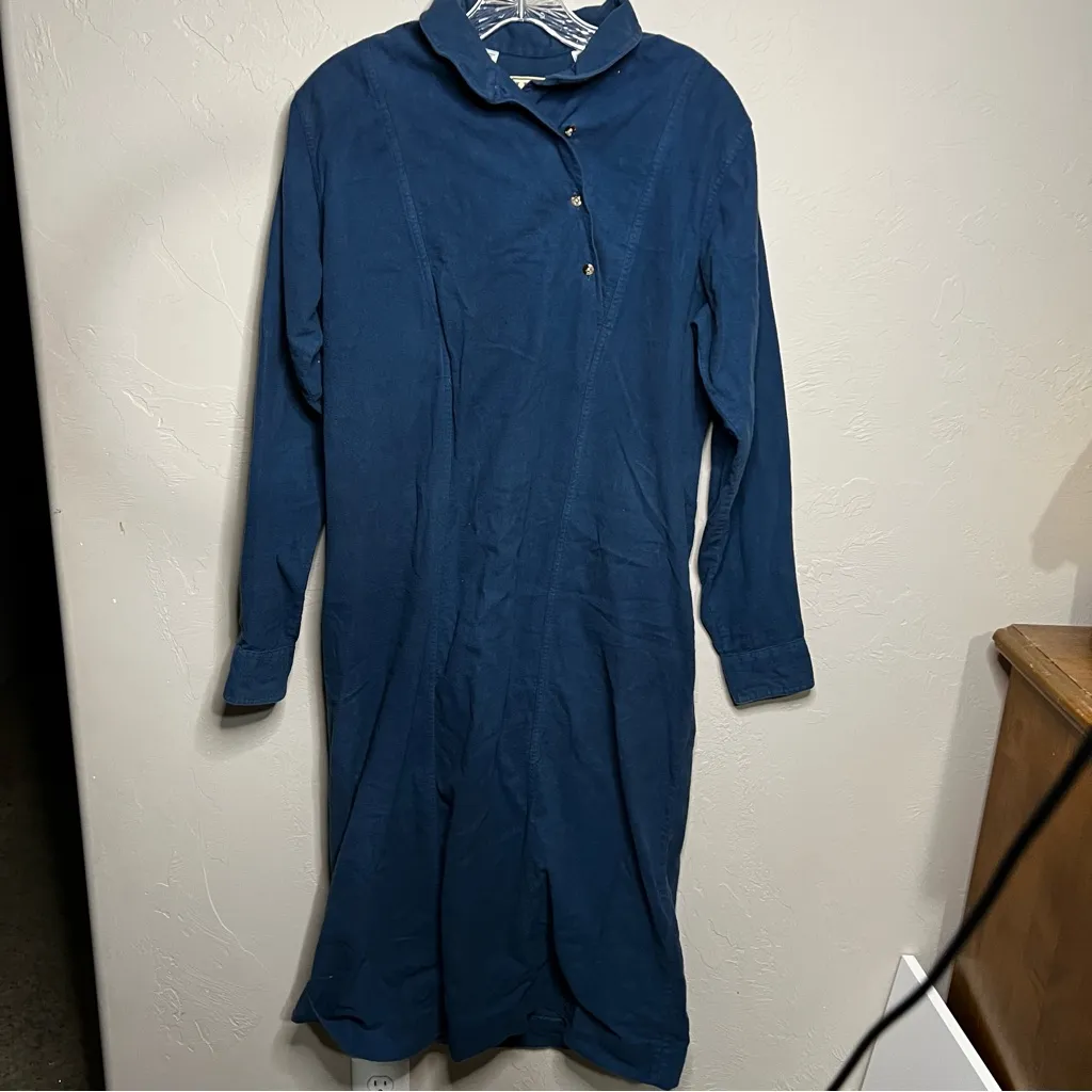 L.L. Bean Blue Vintage Long Sleeve Long Flannel Pajama Dress Size 12 - Image 2