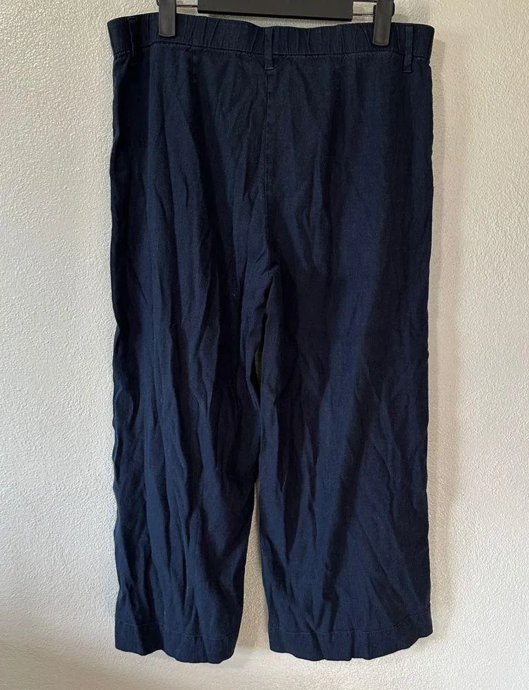 J.Jill Linen Blend Wide Leg Crop Pants Stretch Pull On Casual Womens Size Medium Blue - Image 4