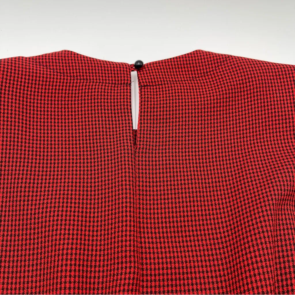 Vtg Lynn Davis Plaid Midi Tea Dress Secretary Office Red/Black 80s Modest Sz 14P Red - Image 8