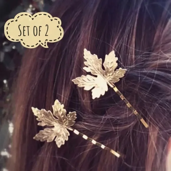 Setof2 Gold Fall Maple Leaf Barrette Hair Pin New - Image 2