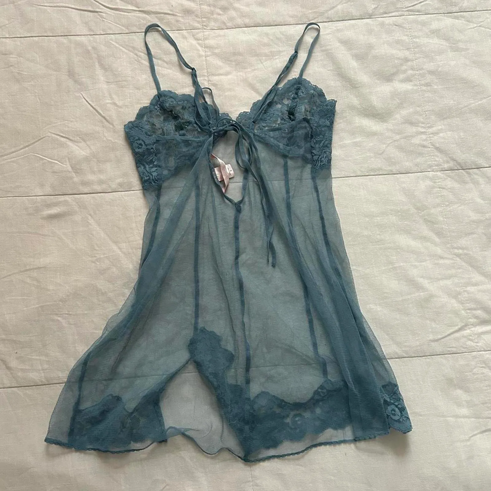 Y2K Victoria's Secret sheer blue mesh lace lingerie top with sequin detailing - Image 5
