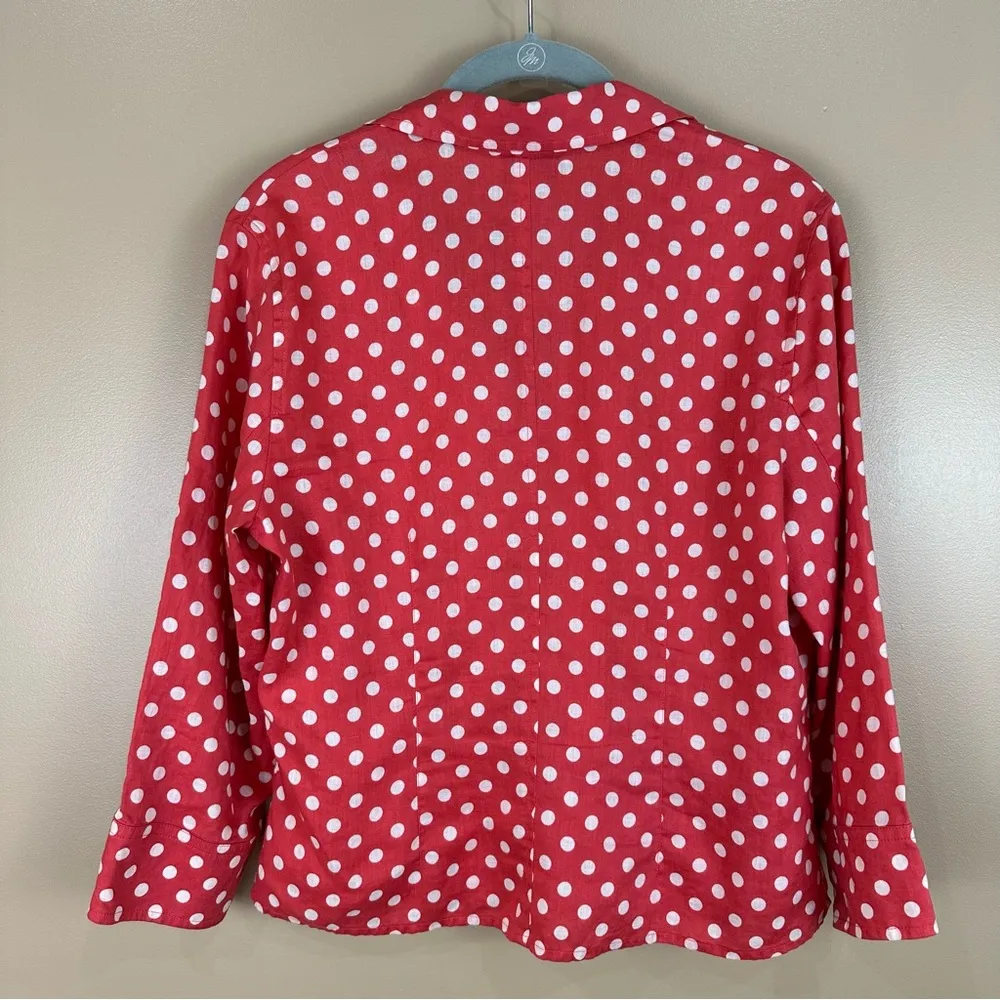Talbots Coral Polkadot Linen Lightweight Shacket Blazer Jacket 12P - Image 6