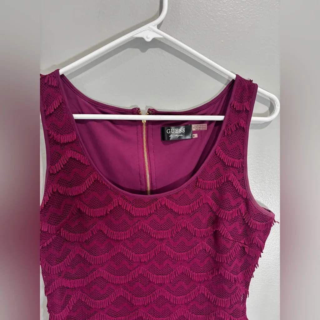 GUESS Sheath Dress Wine Scalloped Women's Size Fringe 8 Sleeveless Short - Image 8