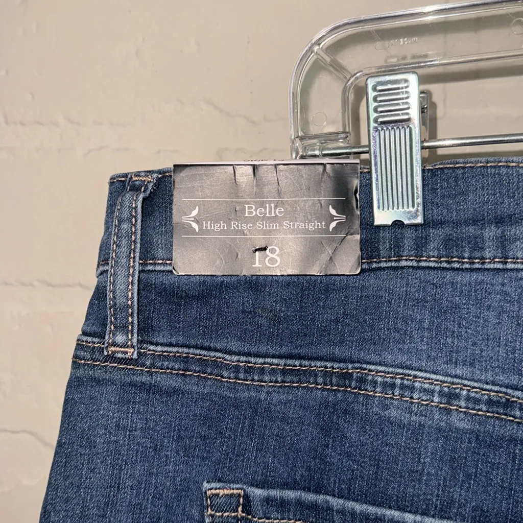 Nanette Lepore jeans High-Rise Slim Straight Blue denim stretch 18 NEW - Image 6