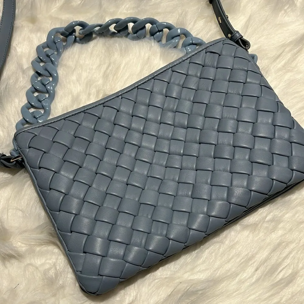 Vince Camuto Adyna Large Crossbody Purse Woven Leather Cerulean Blue B91 - Image 8