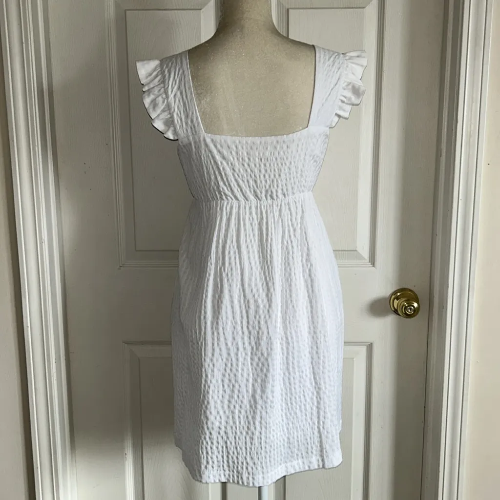 Gianni Bini GB White Square Neck‎ Flutter Sleeve Seersucker Darling Dress Sz S - Image 6