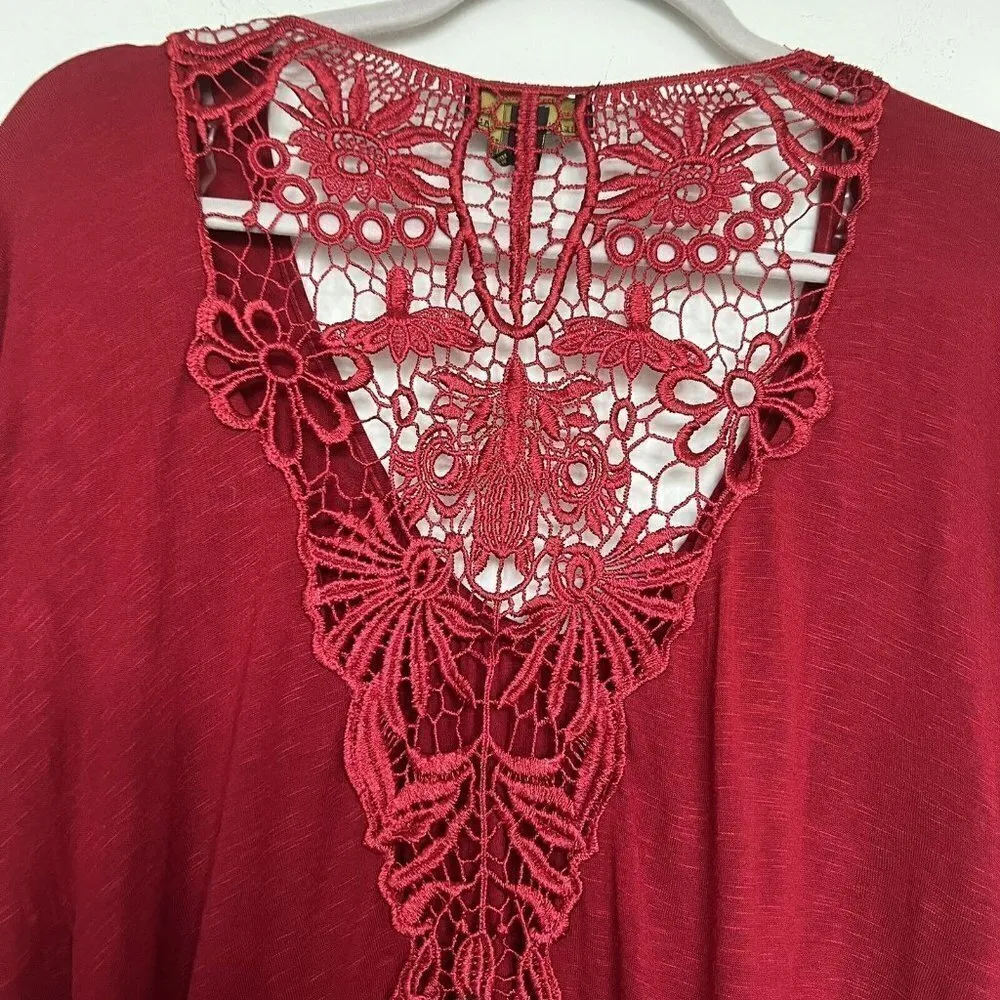 NWOT Jeans By Buffalo Crochet at back RED tunic top SMALLL dolman sleeves flowy - Image 6