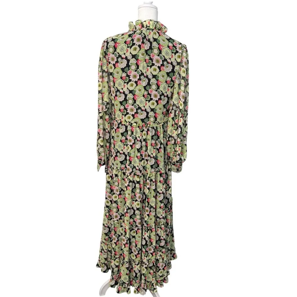 Cinq A Sept Lucille Tiered Ruffle Floral Midi Dress Abstract Green Prairie 0 NWT - Image 10