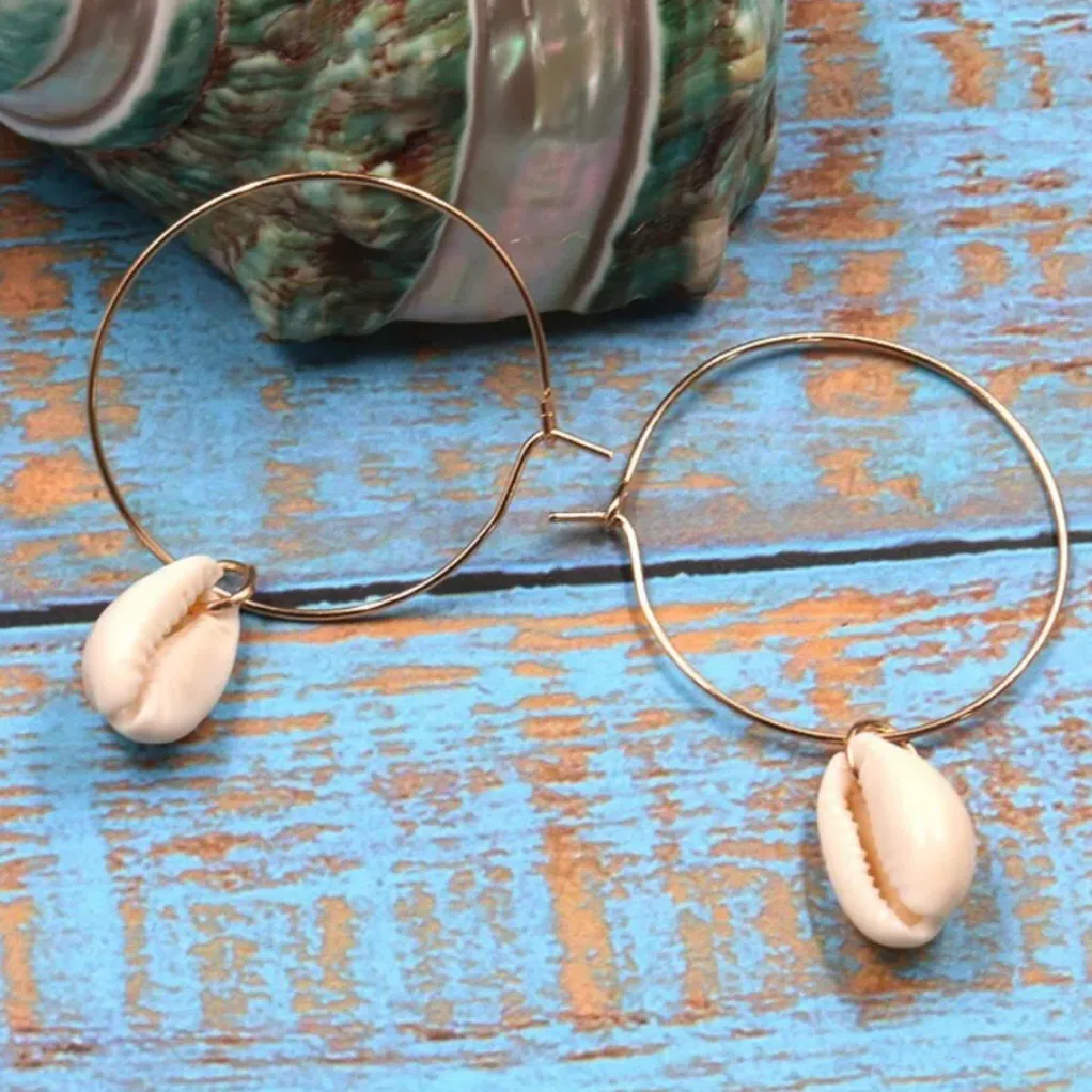 Brand New Summer Boho Chic Seashell Beach Hoop Earrings - Image 3
