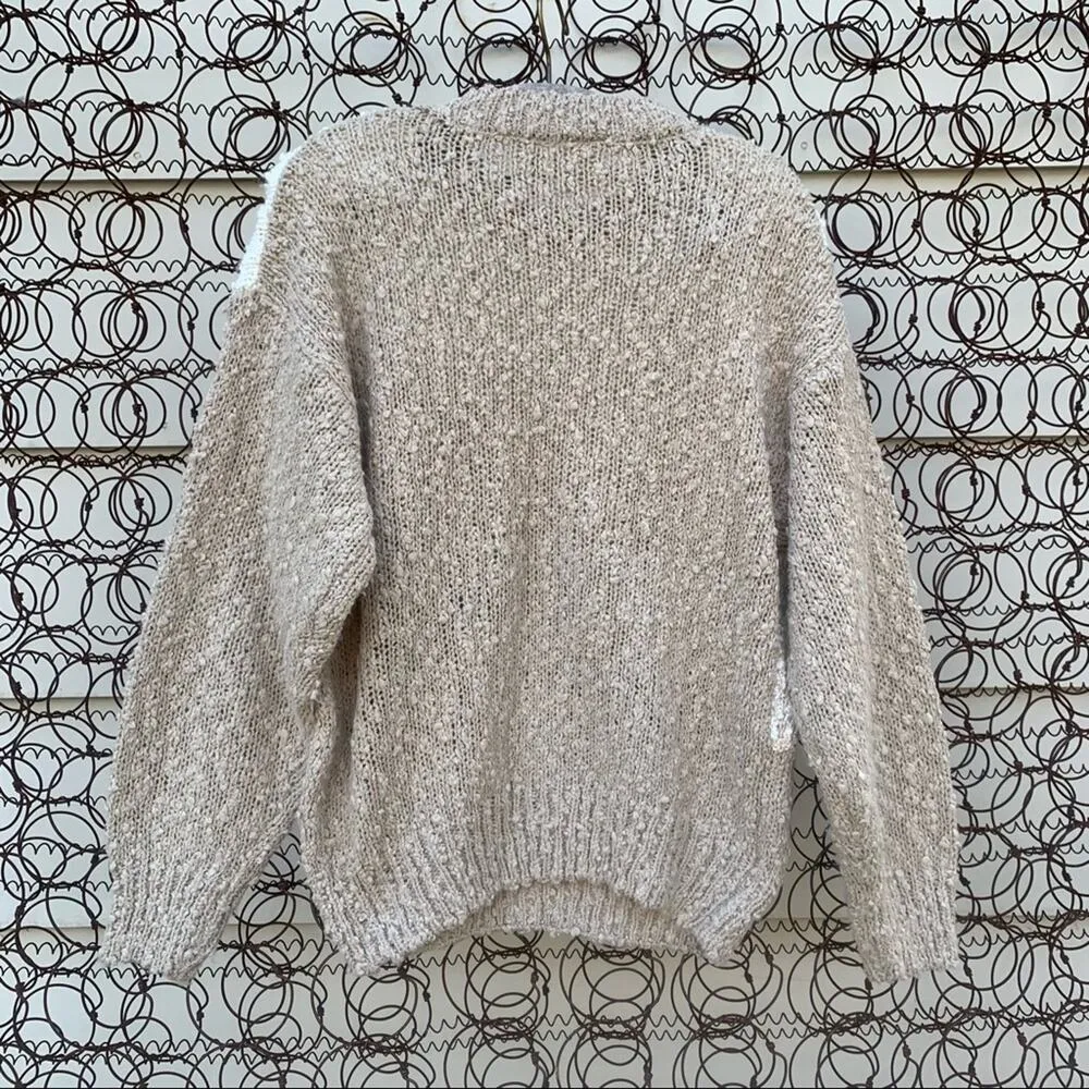 Vintage 80s 90s cottagecore oatmeal cream floral appliqué sweater MEDIUM Tan - Image 3