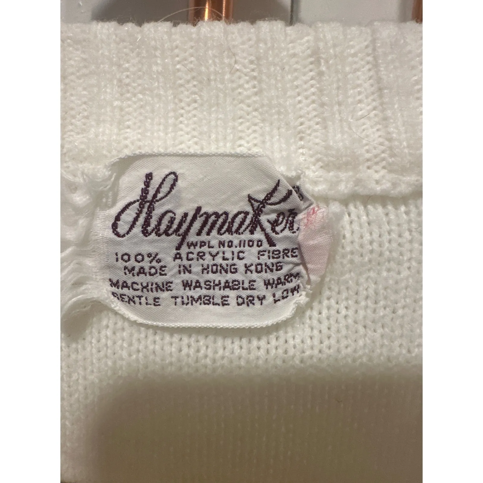 Haymaker VTG 70's Cable Knit V Neck Sweater Cream Classic Preppy Style Size M White Size M - Image 5