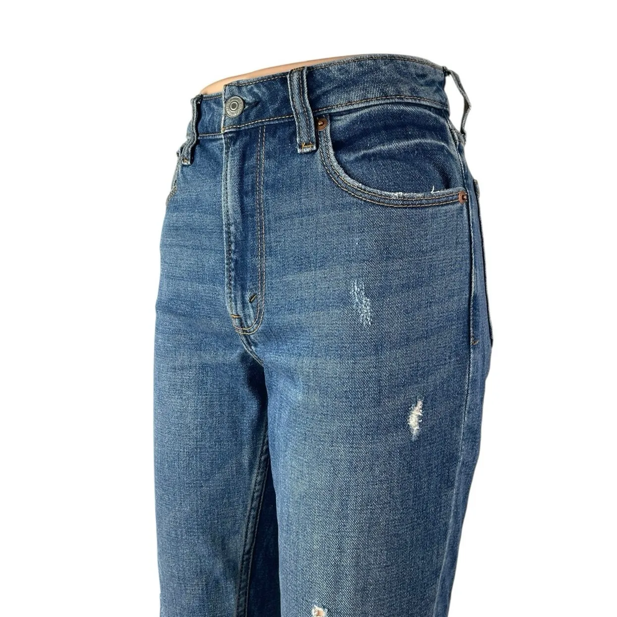 Abercrombie & Fitch Blue Distressed Frayed Raw Hem Skinny Denim Jeans Pants 24 - Image 4