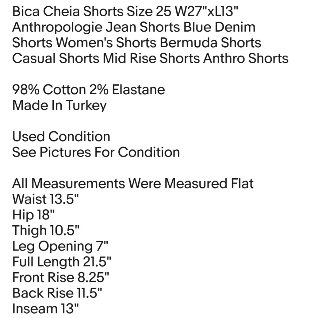 Bica Cheia Shorts Size 25 W27"xL13" Anthropologie Jean Shorts Blue Denim  - Image 2