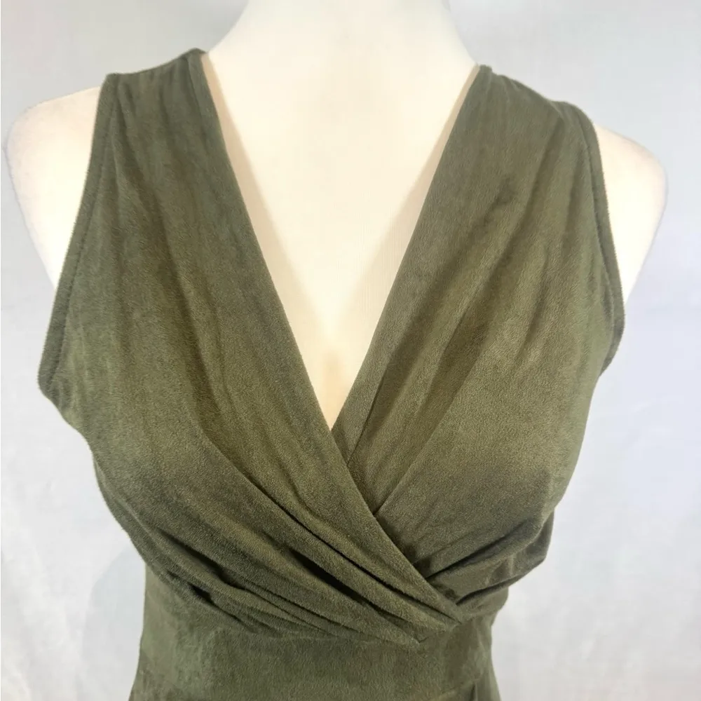 Windsor army green suede faux wrap mini dress size medium - Image 2