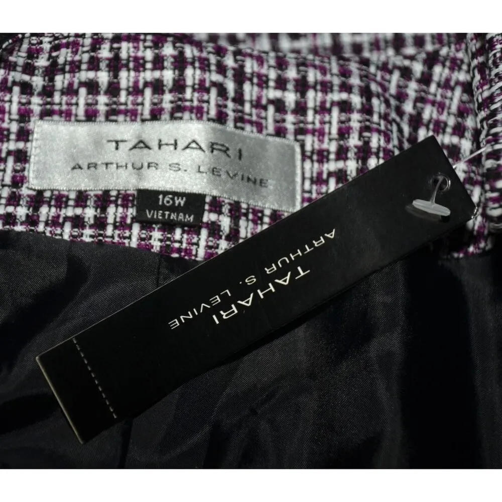 NWT Tahari Arthur Levine 14W Purple Open Tweed Blazer Jacket Faux Leather Trim - Image 7