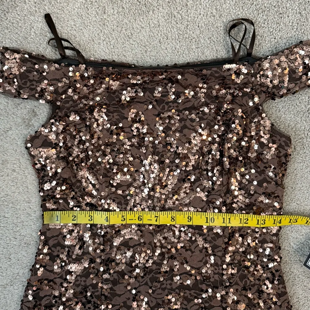 Adrianna Papell Sequins Lace Off The Shoulder Dress Copper 6 - Image 10