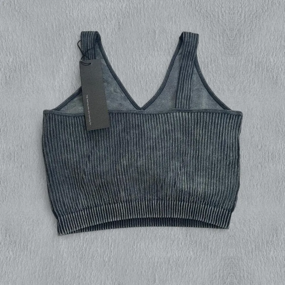 NWT S.Deer Ribbed V Neck Crop Top Shirt Womens L Mineral Wash Grey Bralette Gray Size L - Image 2