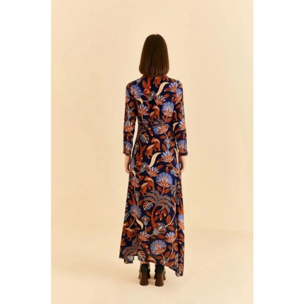 💕FARM RIO💕 Blue Nature Beauty Long Sleeve Maxi Dress ~ XS NWT - Image 5