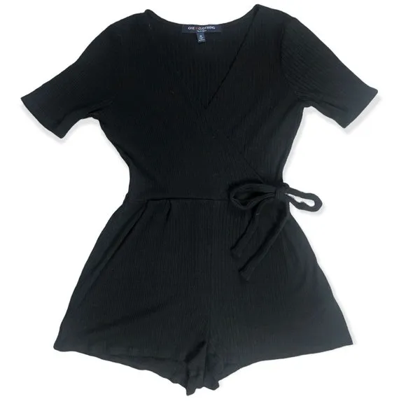 One Clothing Ribbed Black Side Tie Romper - Image 34