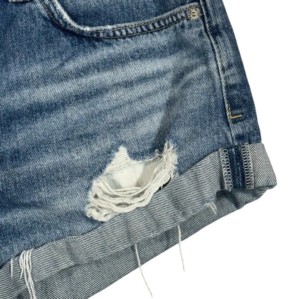 We the Free SZ 28 Jean Shorts Button-Fly Distressed Cuffed Whiskered Free People - Image 3