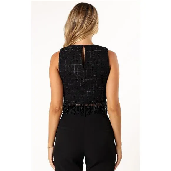 Petal‎ & Pup Milana Tweed Bead Fringe Black Sleeveless Cropped Top Size XL NWT - Image 3