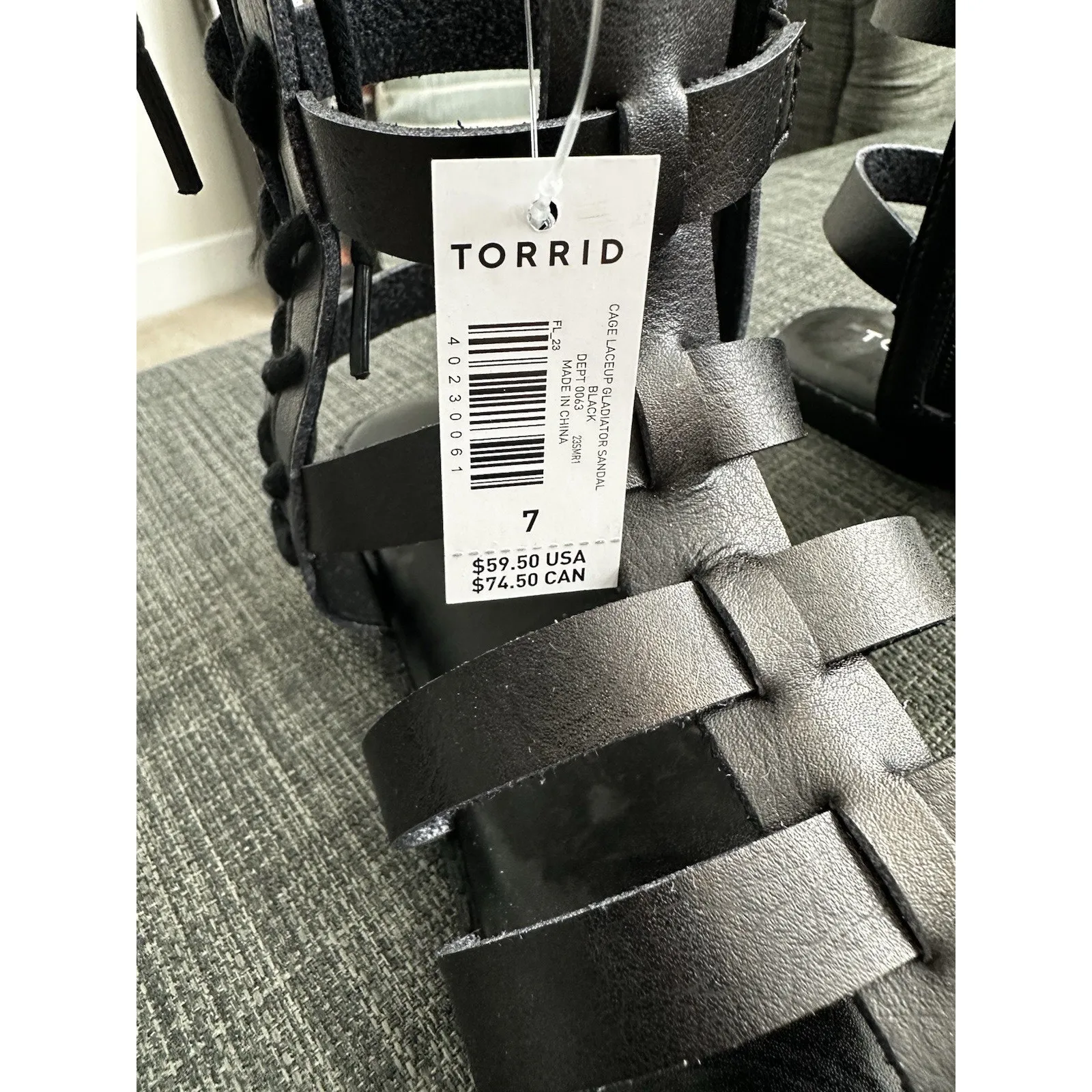 New Torrid Black Faux Leather Cage Lace Up Zip Up Gladiator Sandals Women's 7WW - Image 3