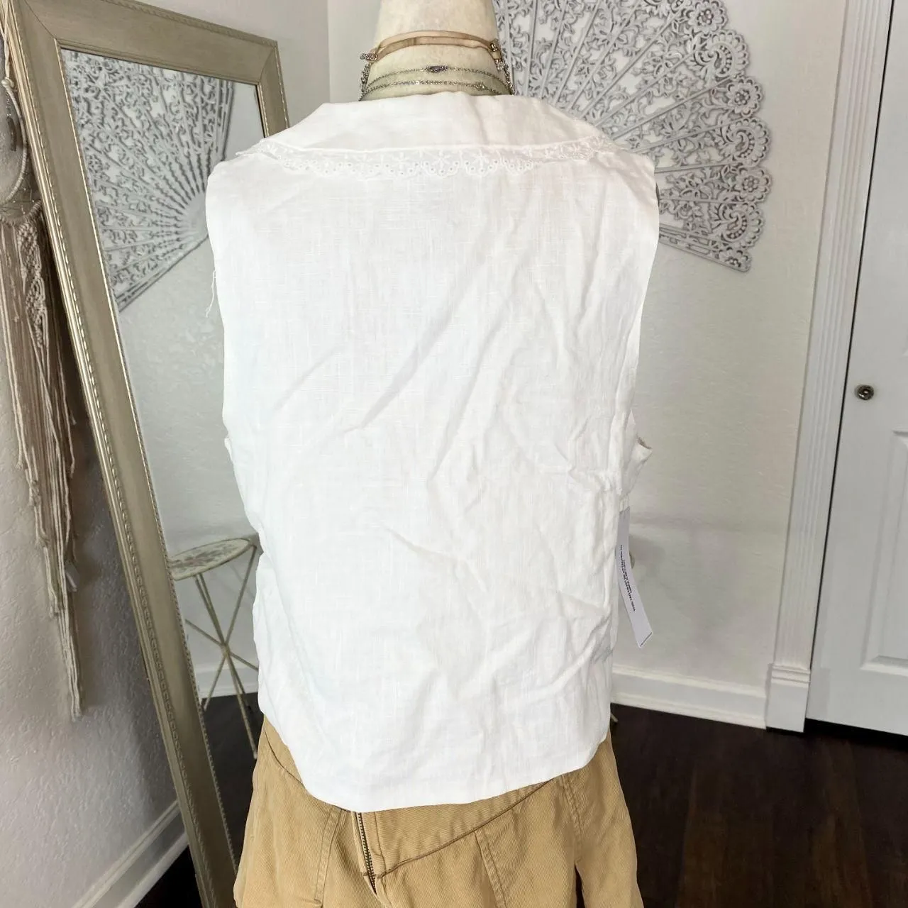 NWT Princess Polly Preppy Coquette Front Tie White Cotton Linen Top Haruka S / 4 - Image 6