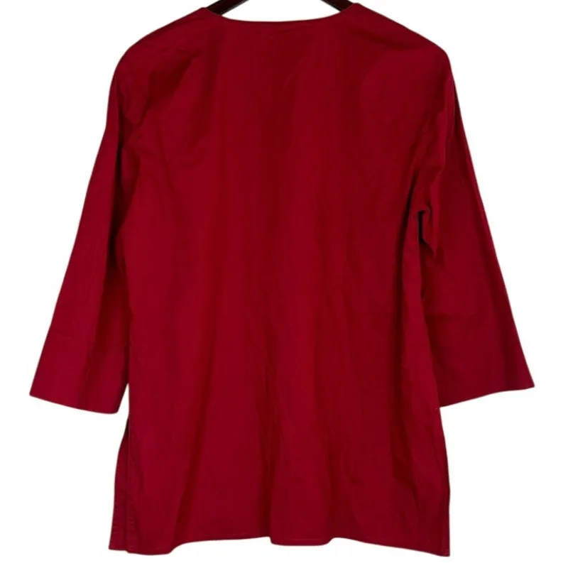 J. Crew V Neck Tunic Popover 3/4 Sleeve Lightweight Stretch Shirt Top 10 Red - Image 13
