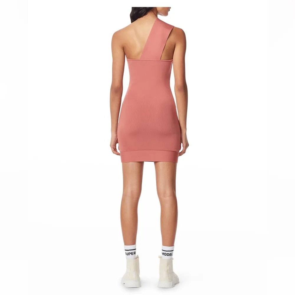 HERVÉ by Hervé Léger Asymmetric Ribbed Bandage Mini Dress - Image 3