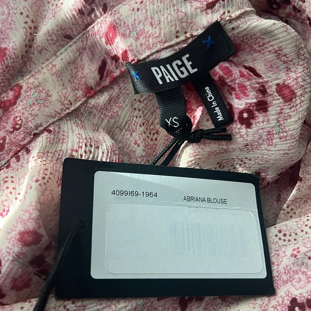 PAIGE Silk Ruffled Pleated Sheer Floral Button Up Top, Pink Size XS New w/Tag - Image 10