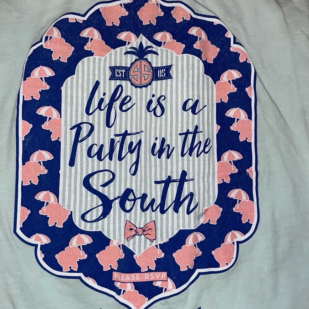 Simply Southern Life Is A Party In The South Small Green Tank Top - Image 2